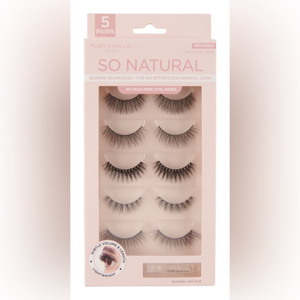 Ruby & Millie 3D Faux Mink Lashes With Glue (5 ct).